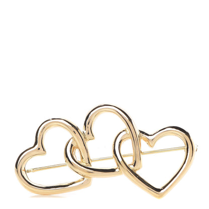 Tiffany 18K Yellow Gold Triple Heart Brooch Pin 1 of 4