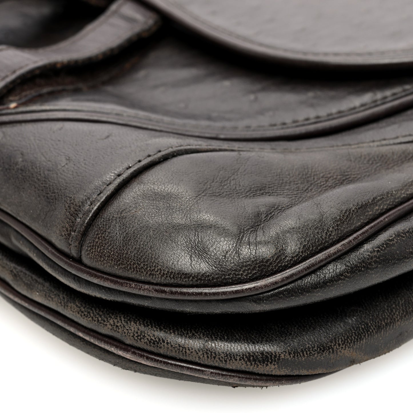 Ostrich Embossed Double Saddle Bag Brown