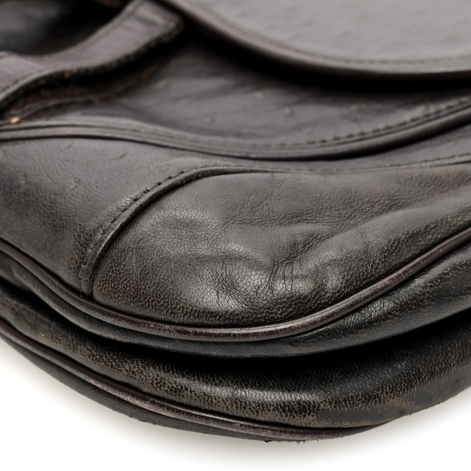 Christian Dior Ostrich Embossed Double Saddle Bag Brown 10 of 11