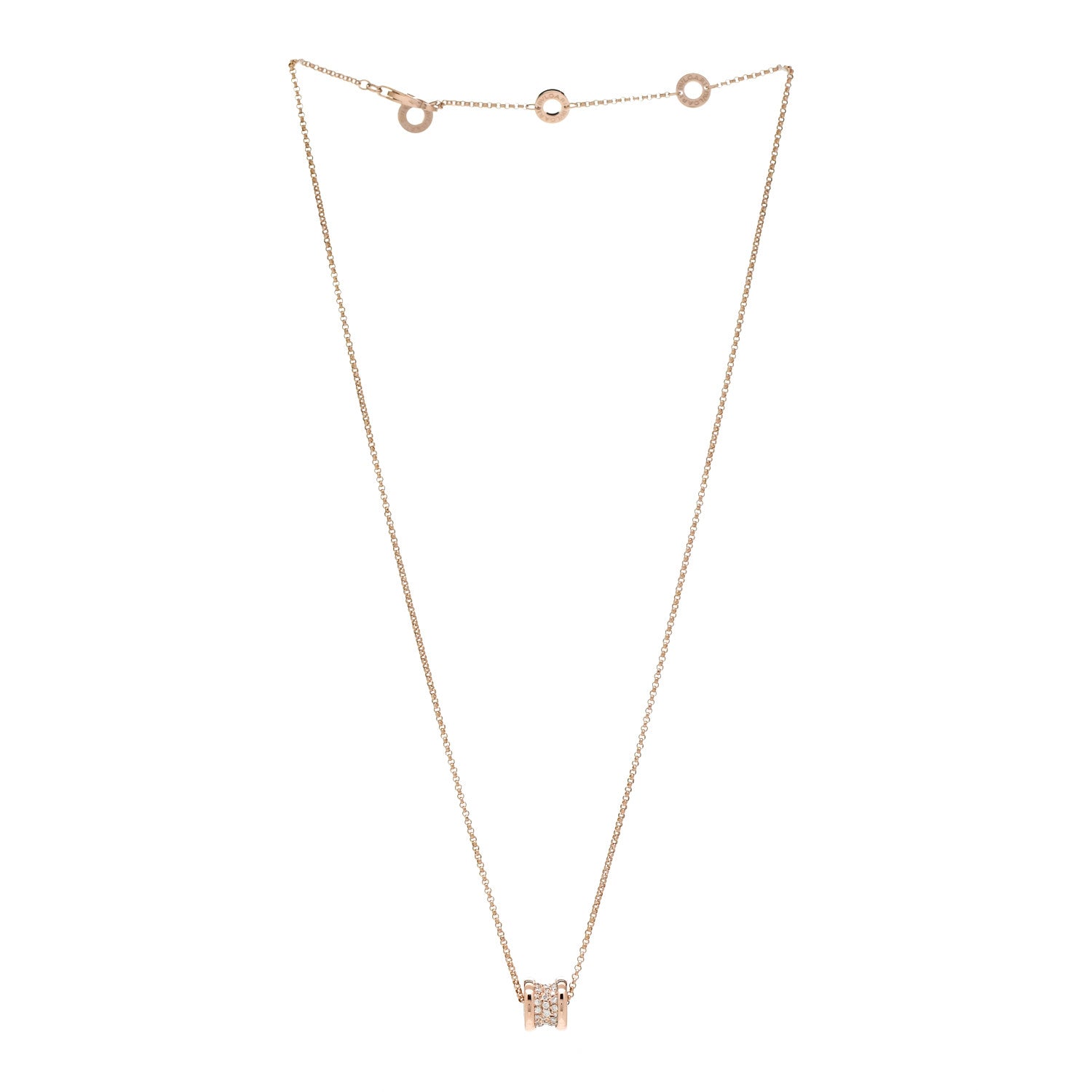 Bulgari 18K Rose Gold Diamond Small B.Zero1 Pave Pendant Necklace 3 of 8