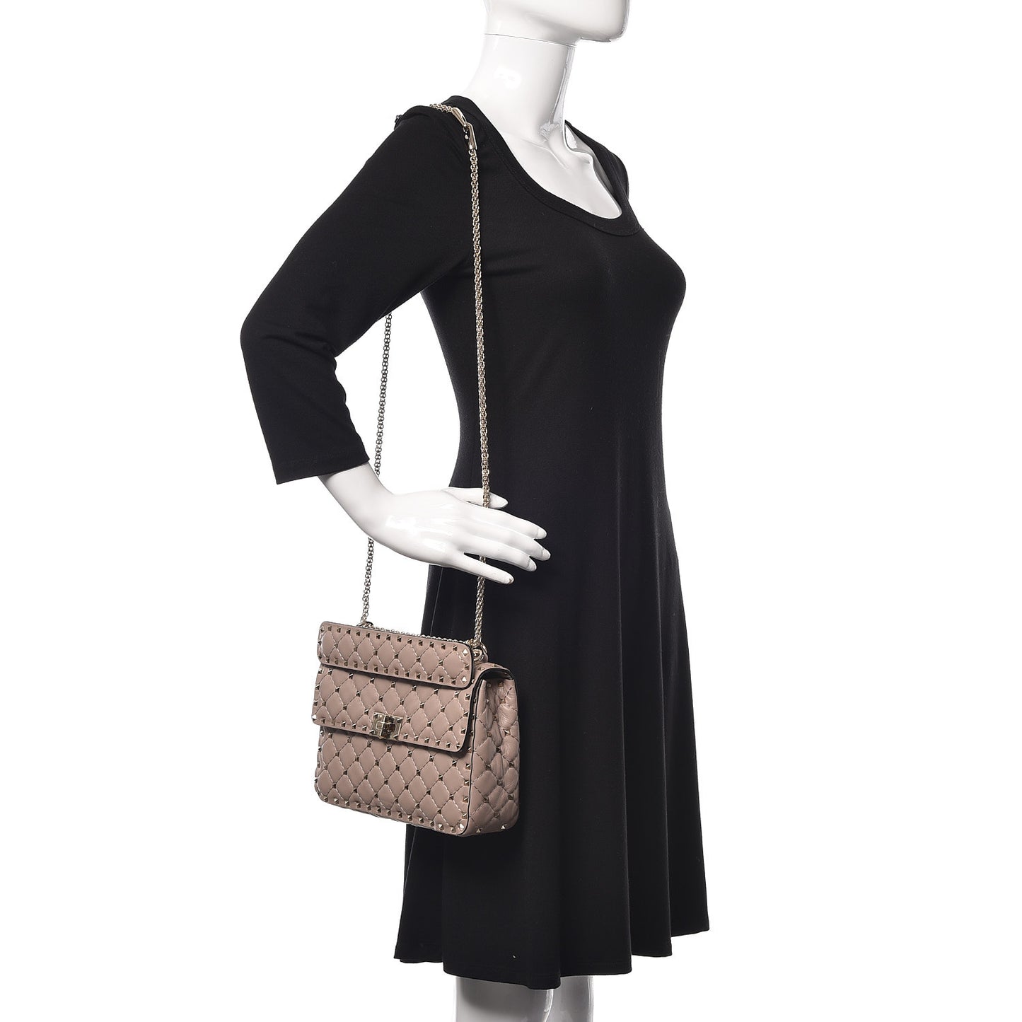 Lambskin Medium Rockstud Spike Shoulder Bag Poudre