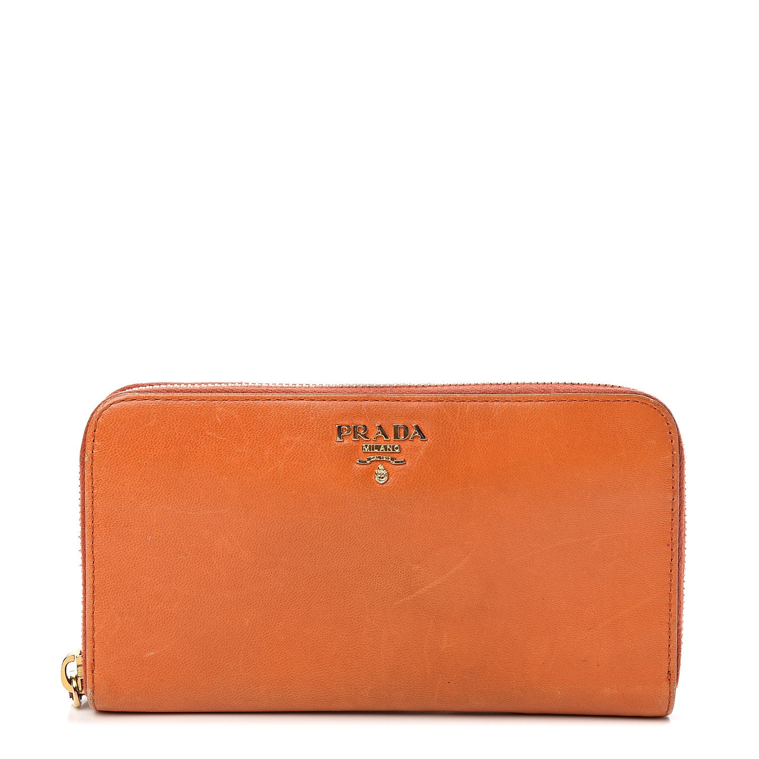 Prada Goatskin Chic Zip Around Wallet Papaya 1 of 14