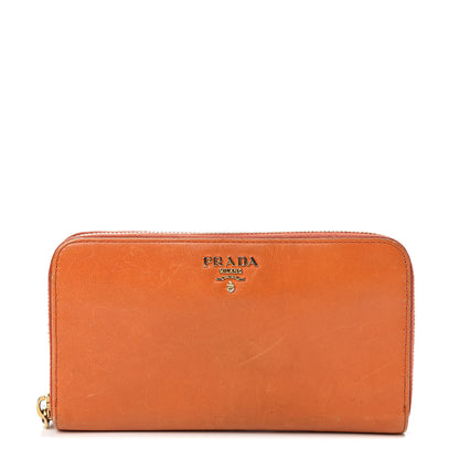 Prada Goatskin Chic Zip Around Wallet Papaya 1 of 14