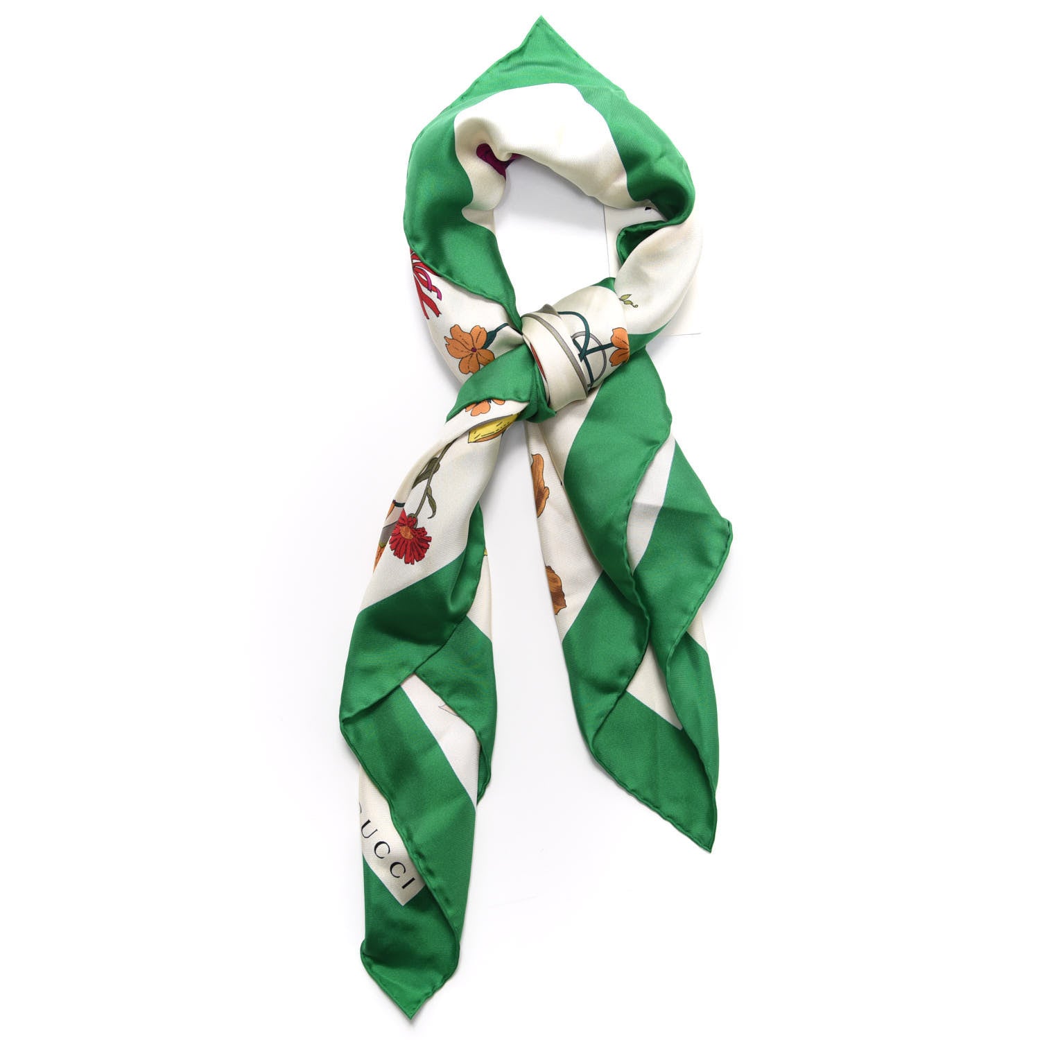 Gucci Silk Flora Gothic Square Scarf Ivory Dark Green 2 of 4