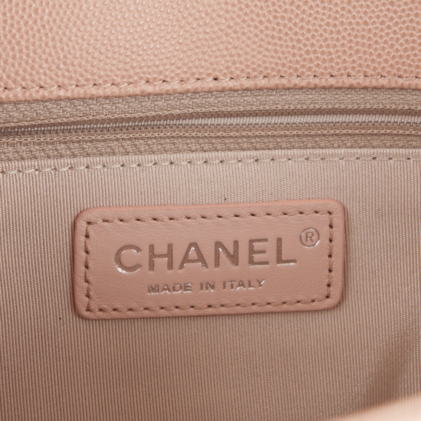 Caviar Chevron Large Single Flap Beige