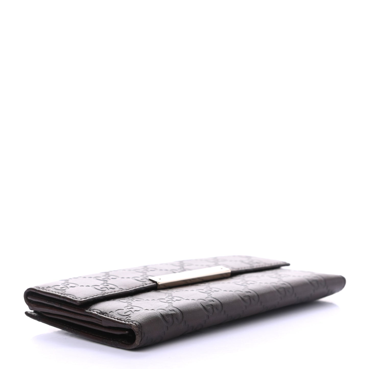 Guccissima Margaux Calfskin Metal Bar Continental Flap Wallet Chocolate