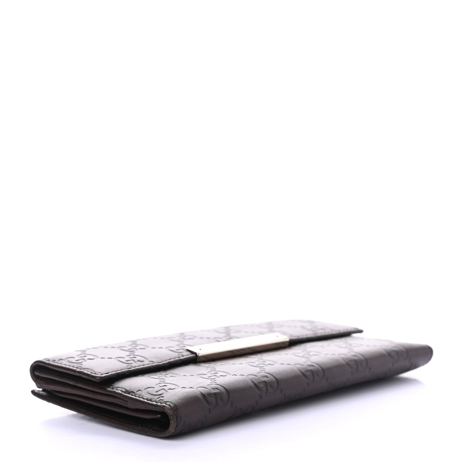 Gucci Guccissima Margaux Calfskin Metal Bar Continental Flap Wallet Chocolate 4 of 11