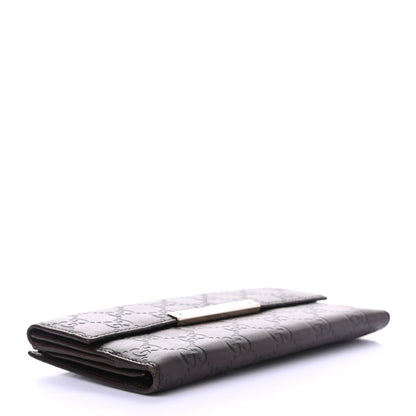 Gucci Guccissima Margaux Calfskin Metal Bar Continental Flap Wallet Chocolate 4 of 11
