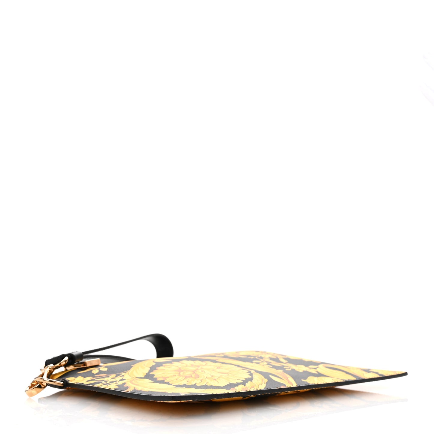 Vitello Baroque Print Wristlet Pouch Black Gold