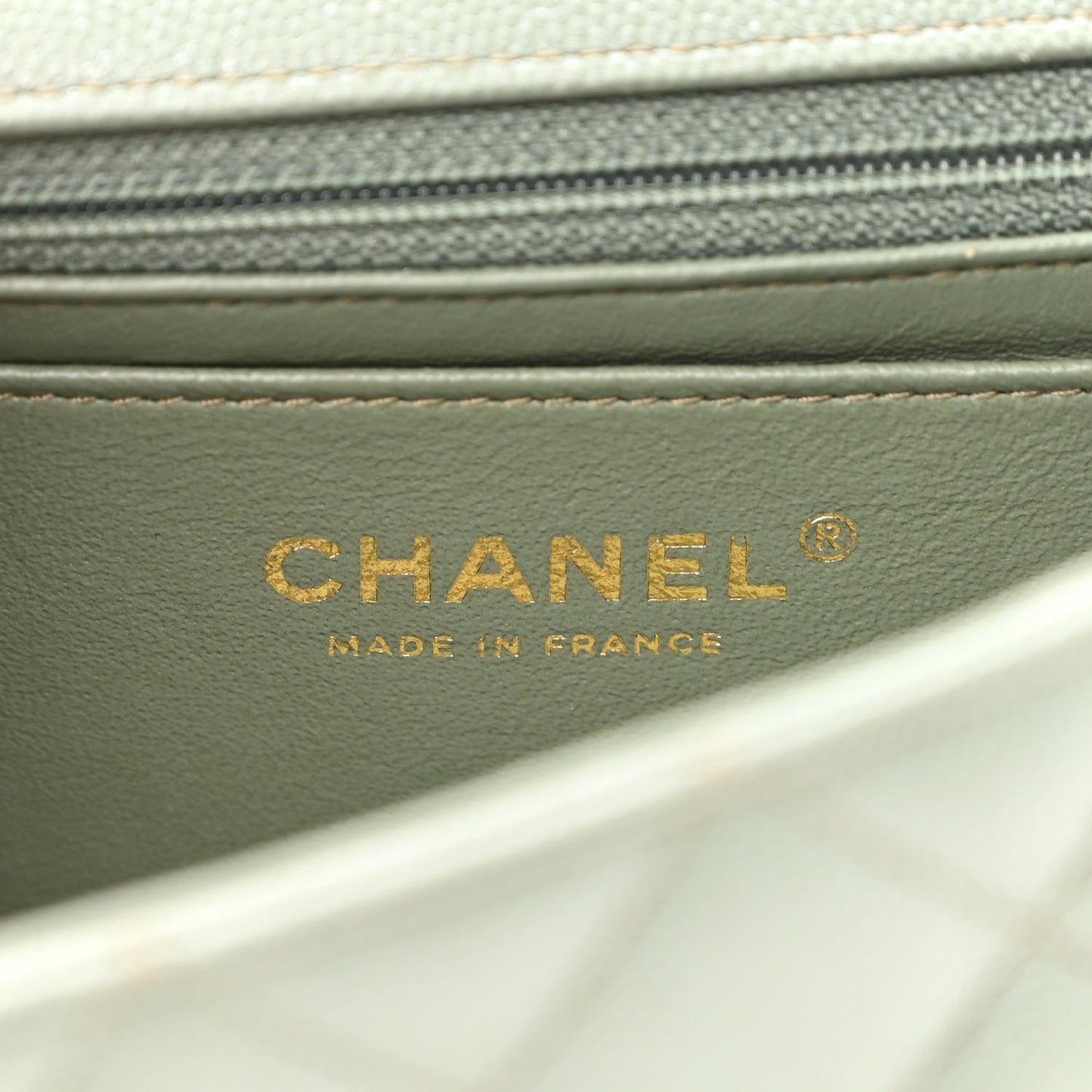 Iridescent Caviar Quilted Mini Rectangular Flap Green