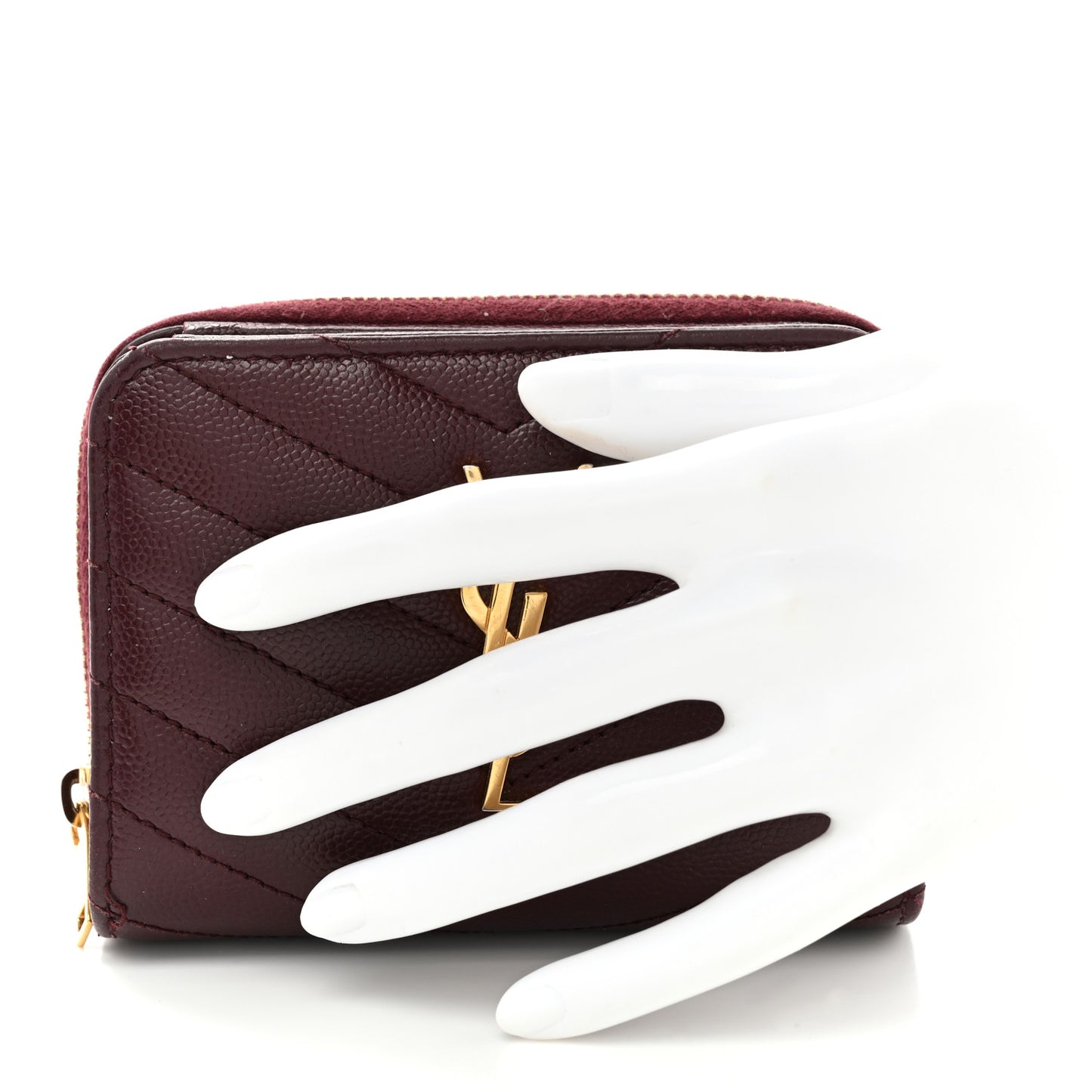 Grain De Poudre Matelasse Chevron Monogram Compact Zip Around Wallet Bordeaux