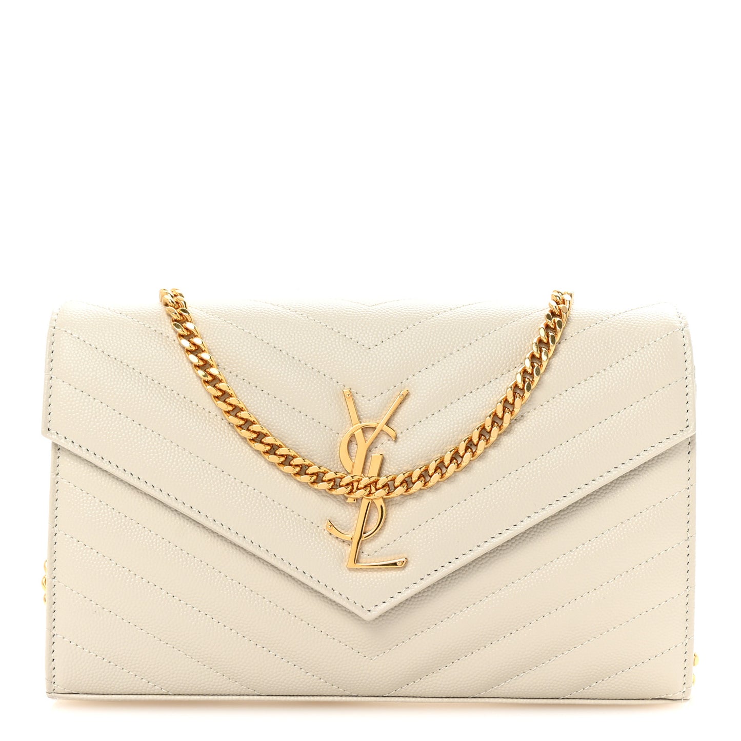 Grain De Poudre Matelasse Chevron Monogram Chain Wallet Crema Soft