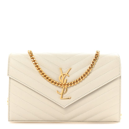 Saint Laurent Grain De Poudre Matelasse Chevron Monogram Chain Wallet Crema Soft 1 of 9