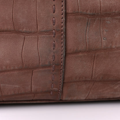 Saint Laurent Nubuck Crocodile Embossed Oversized Muse Brown 7 of 9