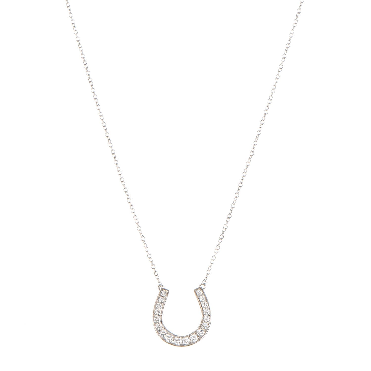 Tiffany Platinum Diamond Horseshoe Pendant Necklace 1 of 6