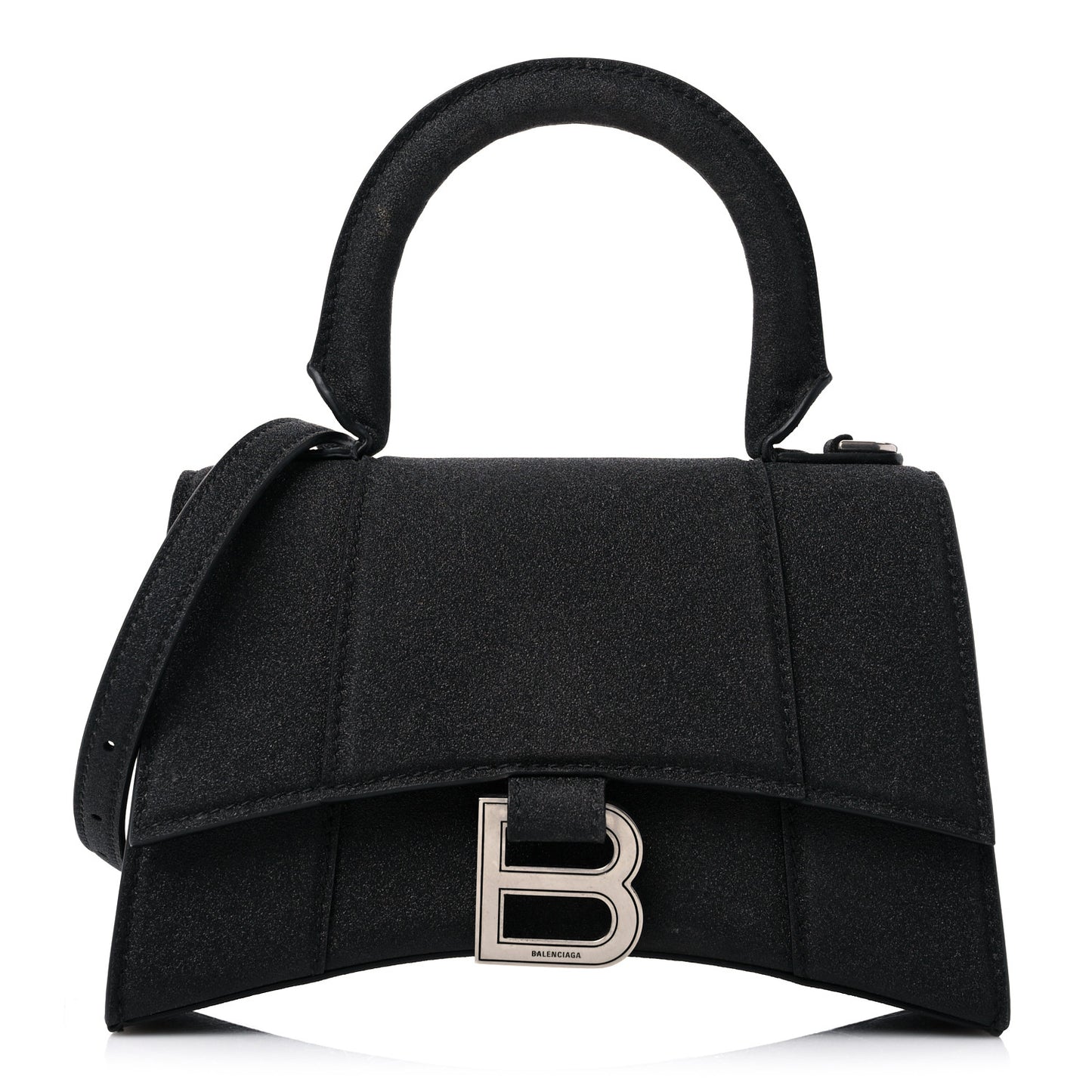Glitter Fabric Hourglass Top Handle Bag XS Black