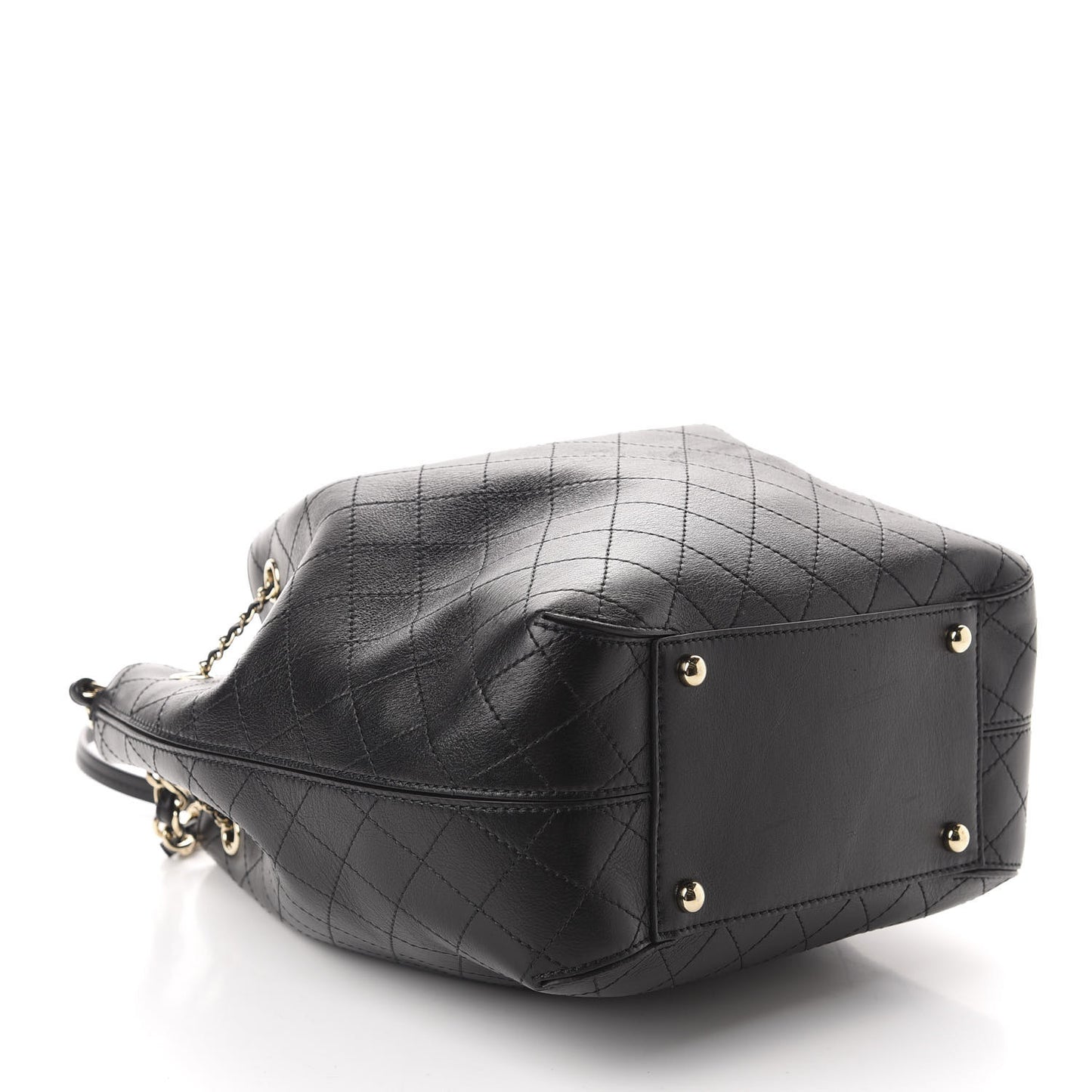 Calfskin Stitched Drawstring Bag Black