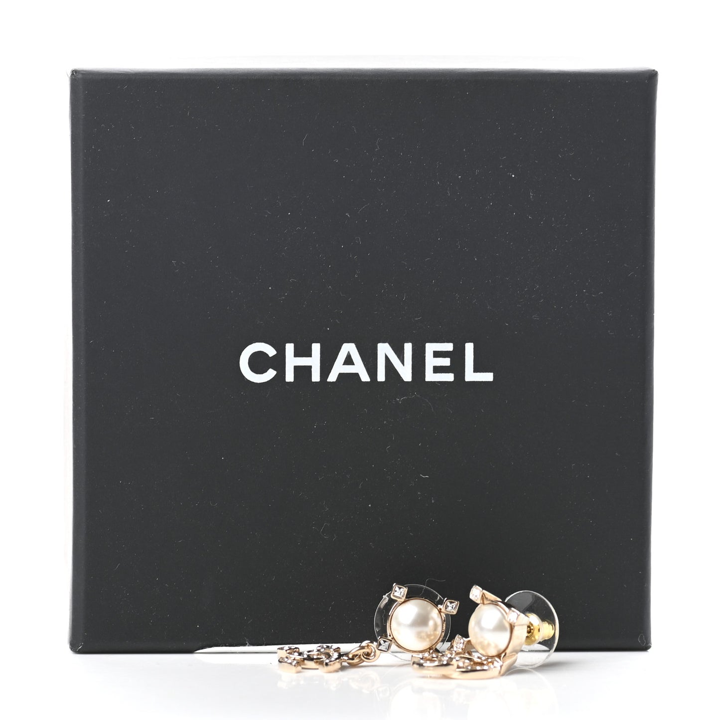 Crystal Pearl CC Drop Earrings Gold