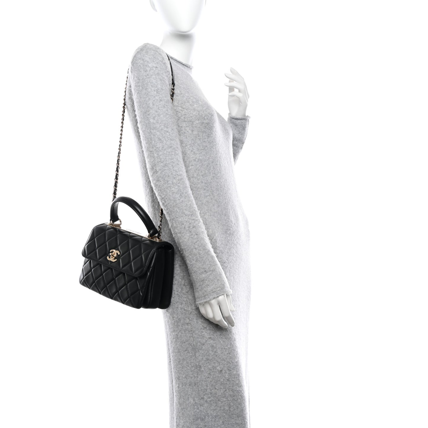 Lambskin Quilted Small Trendy CC Dual Handle Flap Bag Black