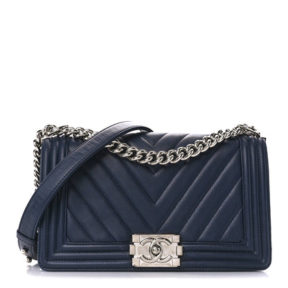 Chanel Lambskin Chevron Medium Boy Flap Dark Navy Blue 1 of 10