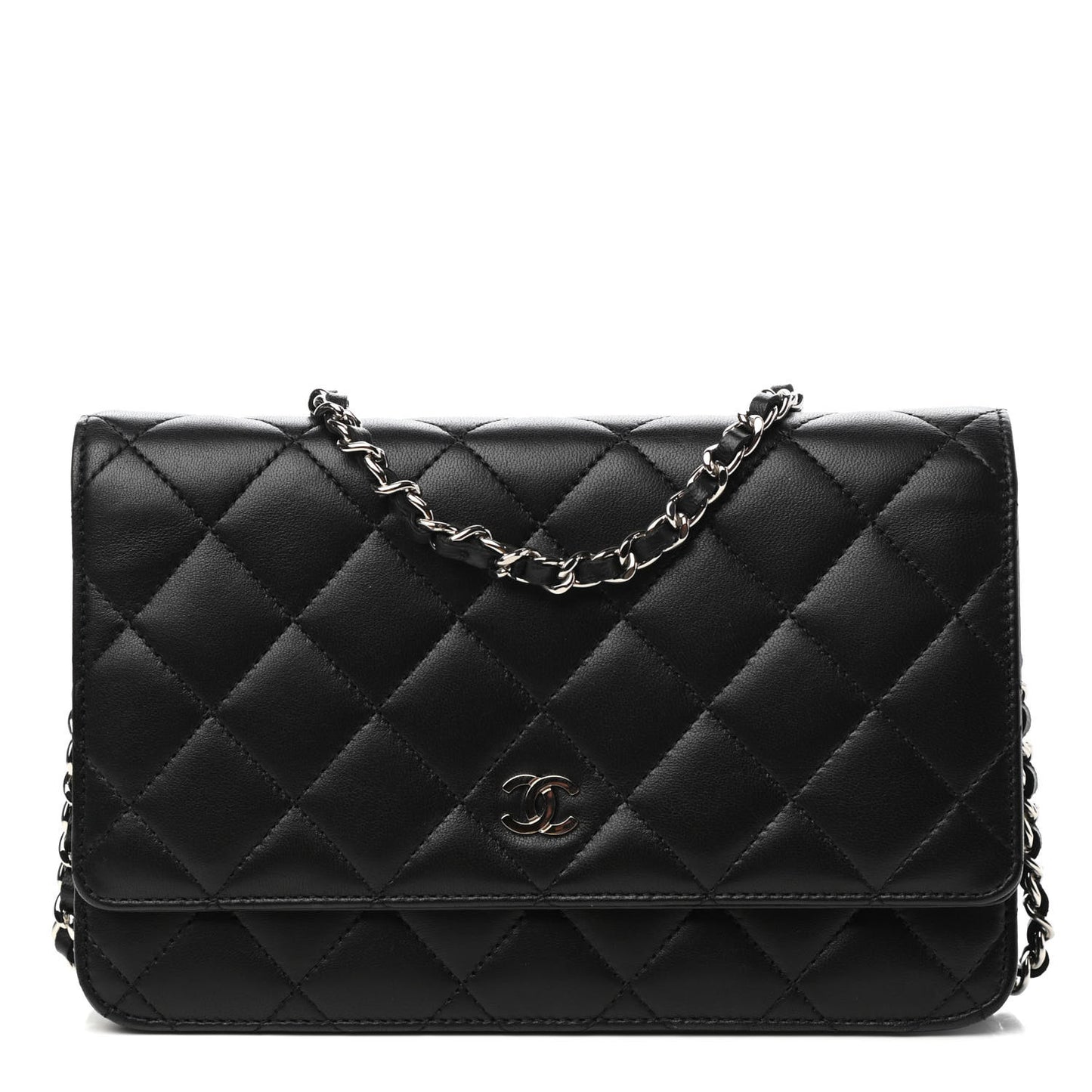 Lambskin Quilted Wallet On Chain WOC Black