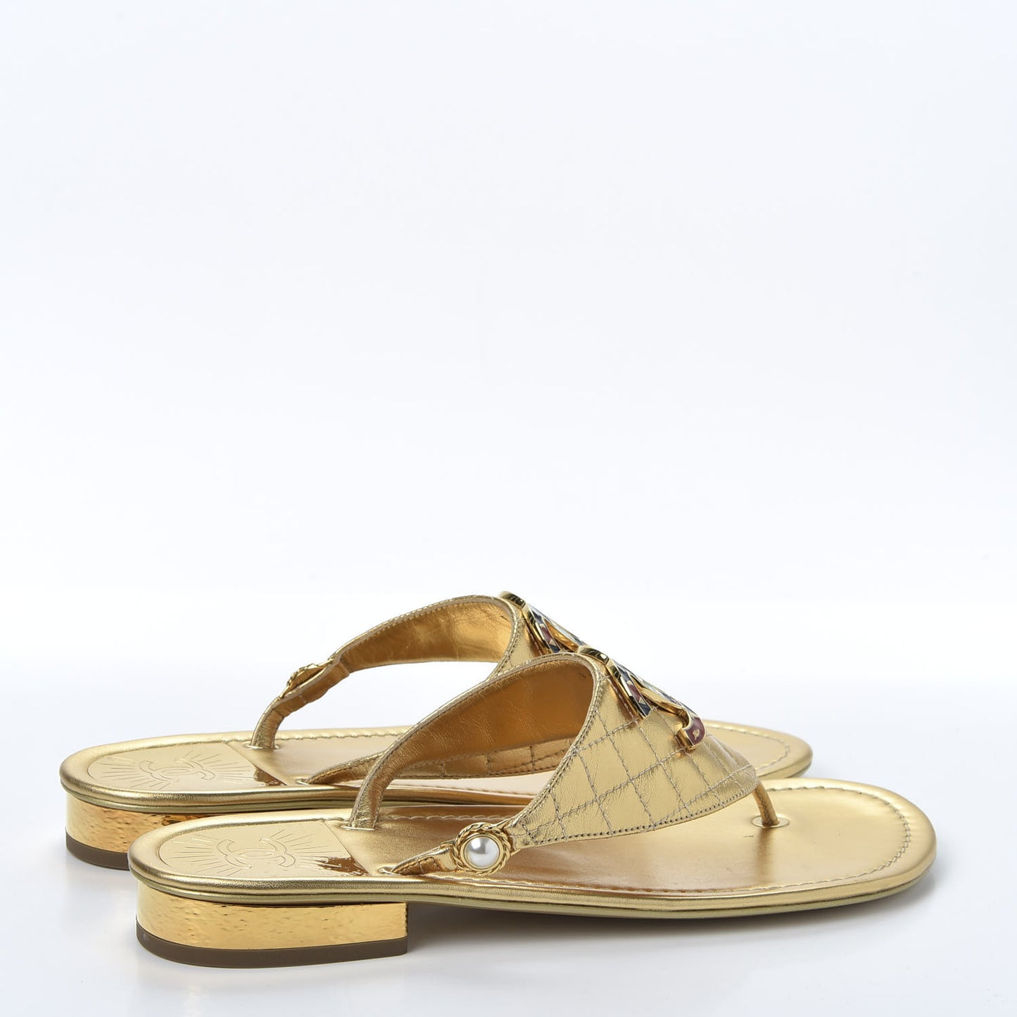 Metallic Lambskin Enamel CC Thong Sandals 39.5 Gold