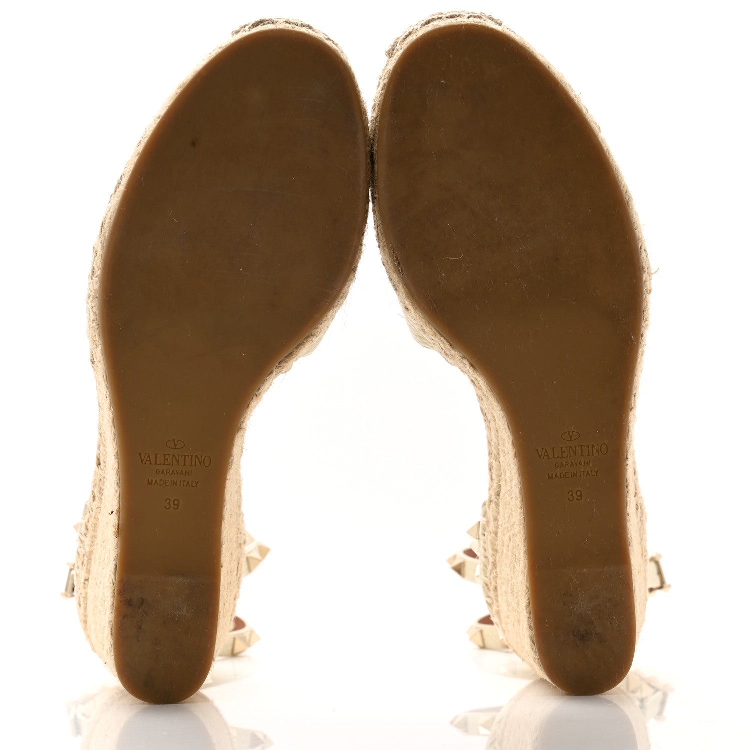 Valentino Garavani Grained Calfskin Rockstud Ankle Wrap Espadrille 15/85mm Wedges 39 Light Ivory 5 of 9