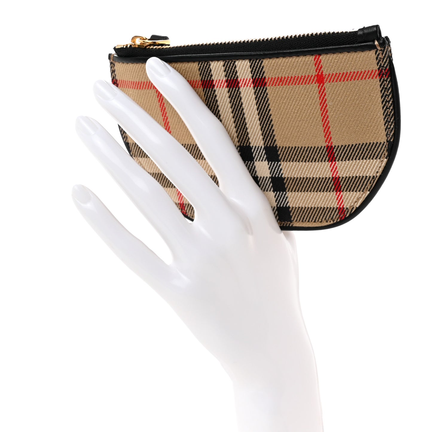 Cotton Calfskin Vintage Check Small Olympia Zip Pouch Archive Beige