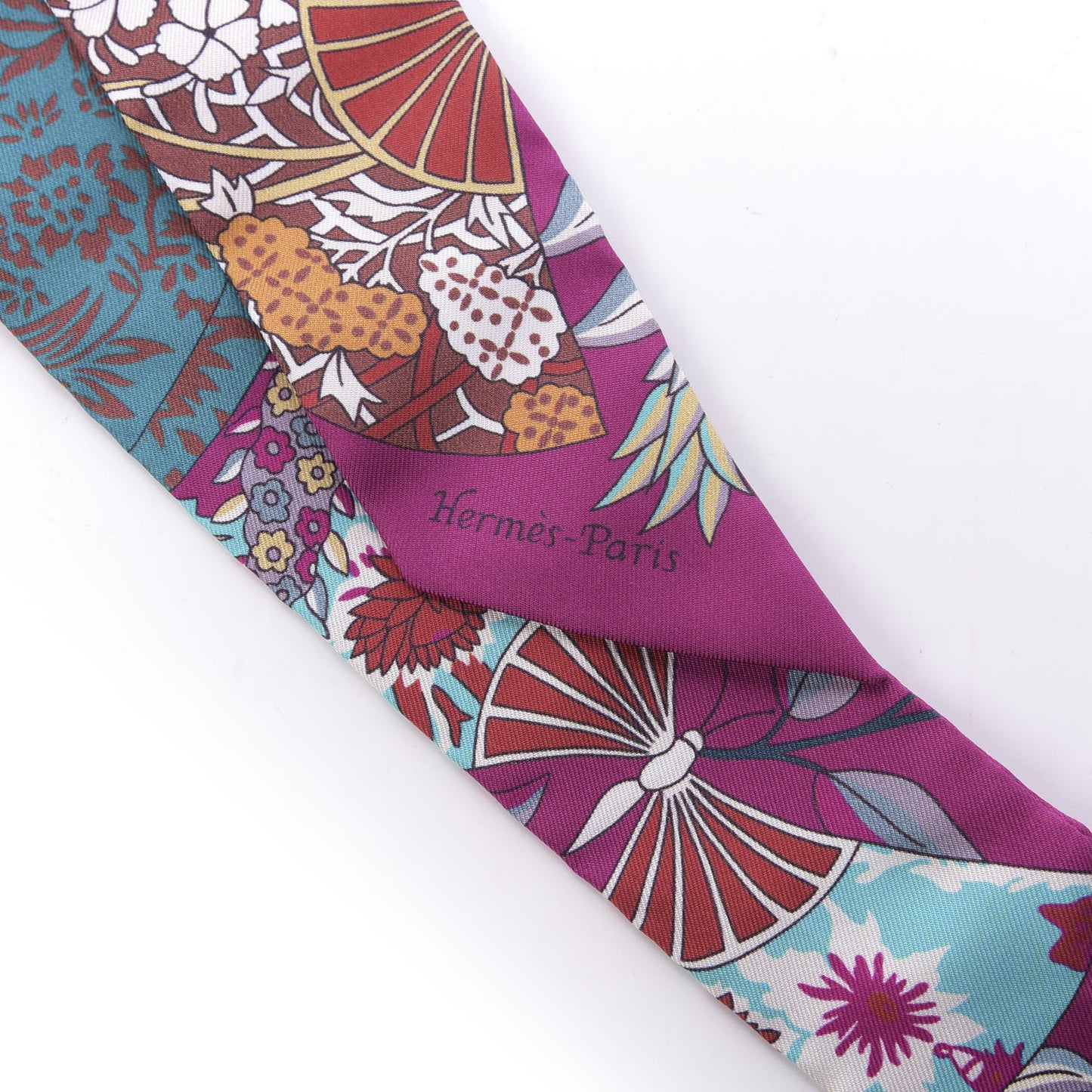 Silk Fleurs et Papillons de Tissus Twilly Fuchsia Turquoise Beige