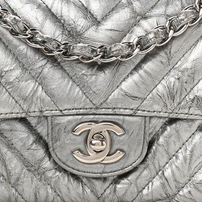 Chanel Patent Metallic Crumpled Calfskin Chevron Quilted Mini Rectangular Flap Silver 7 of 14