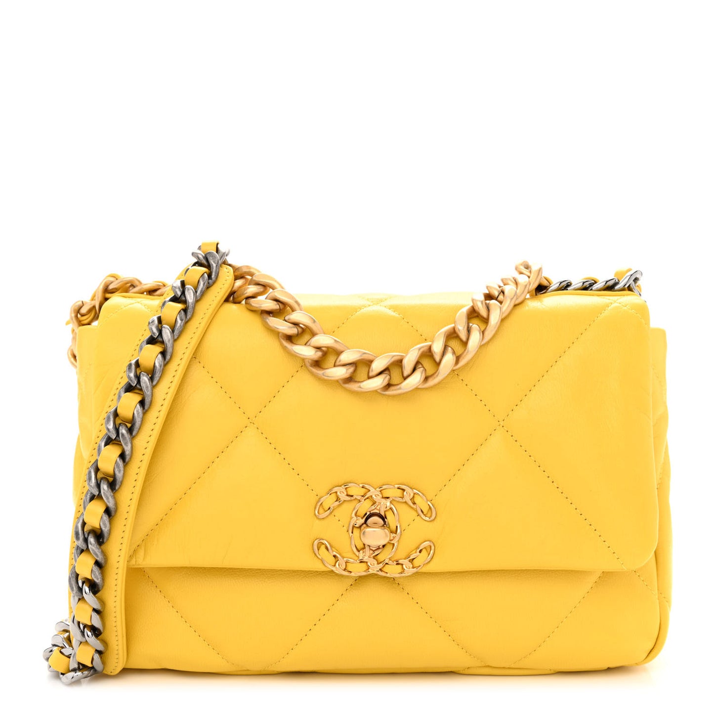 Lambskin Quilted Medium Chanel 19 Flap Yellow