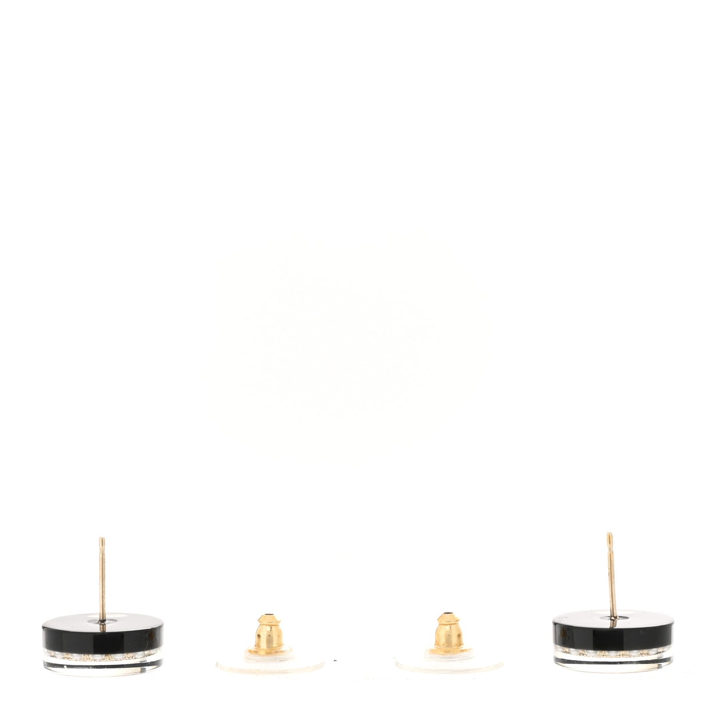 Resin Pearl CC Round Earrings Black Gold