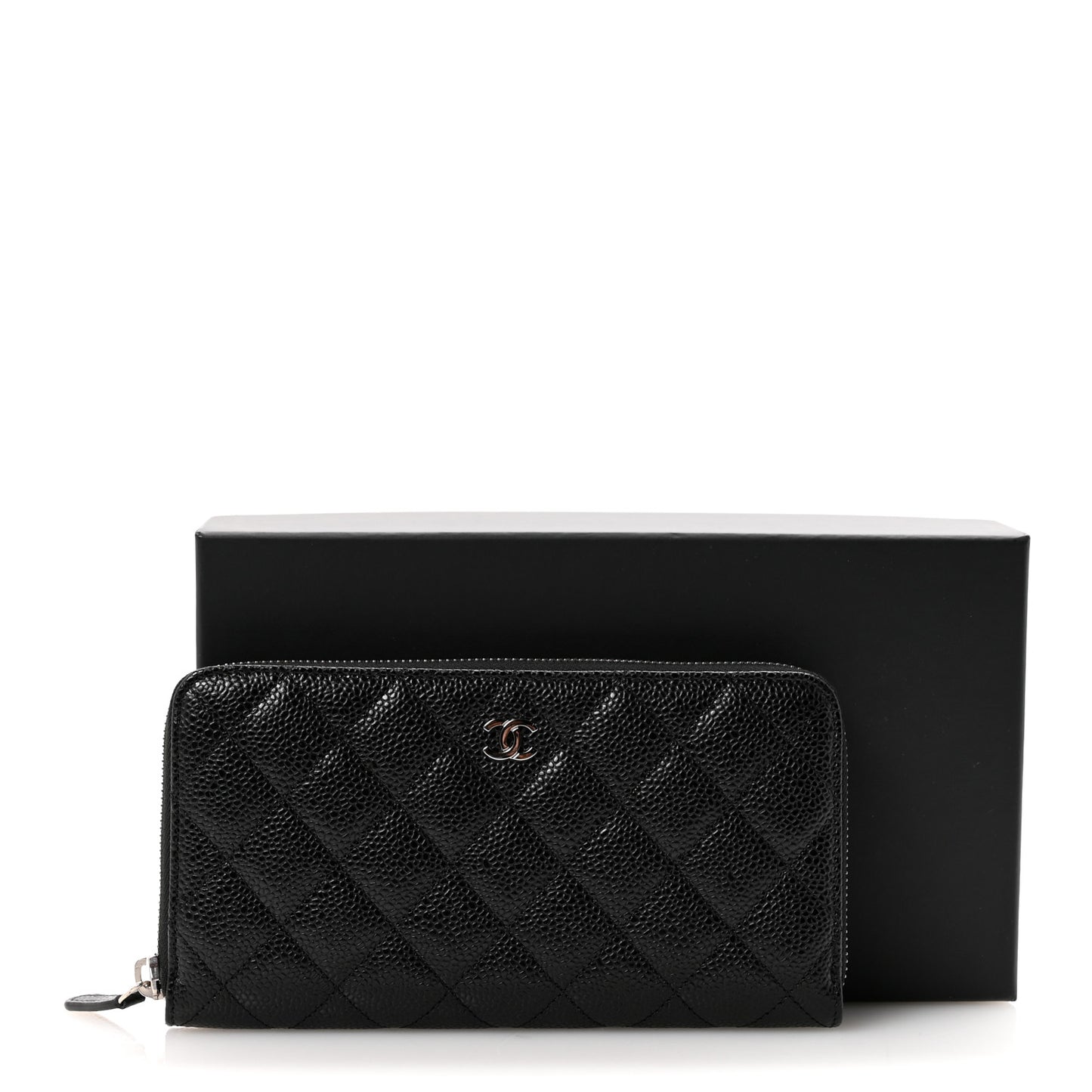 Caviar Quilted Large Gusset Zip Around Wallet Black