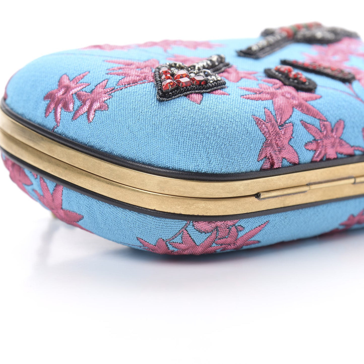 Brocade Floral Crystal Broadway Clutch Blue