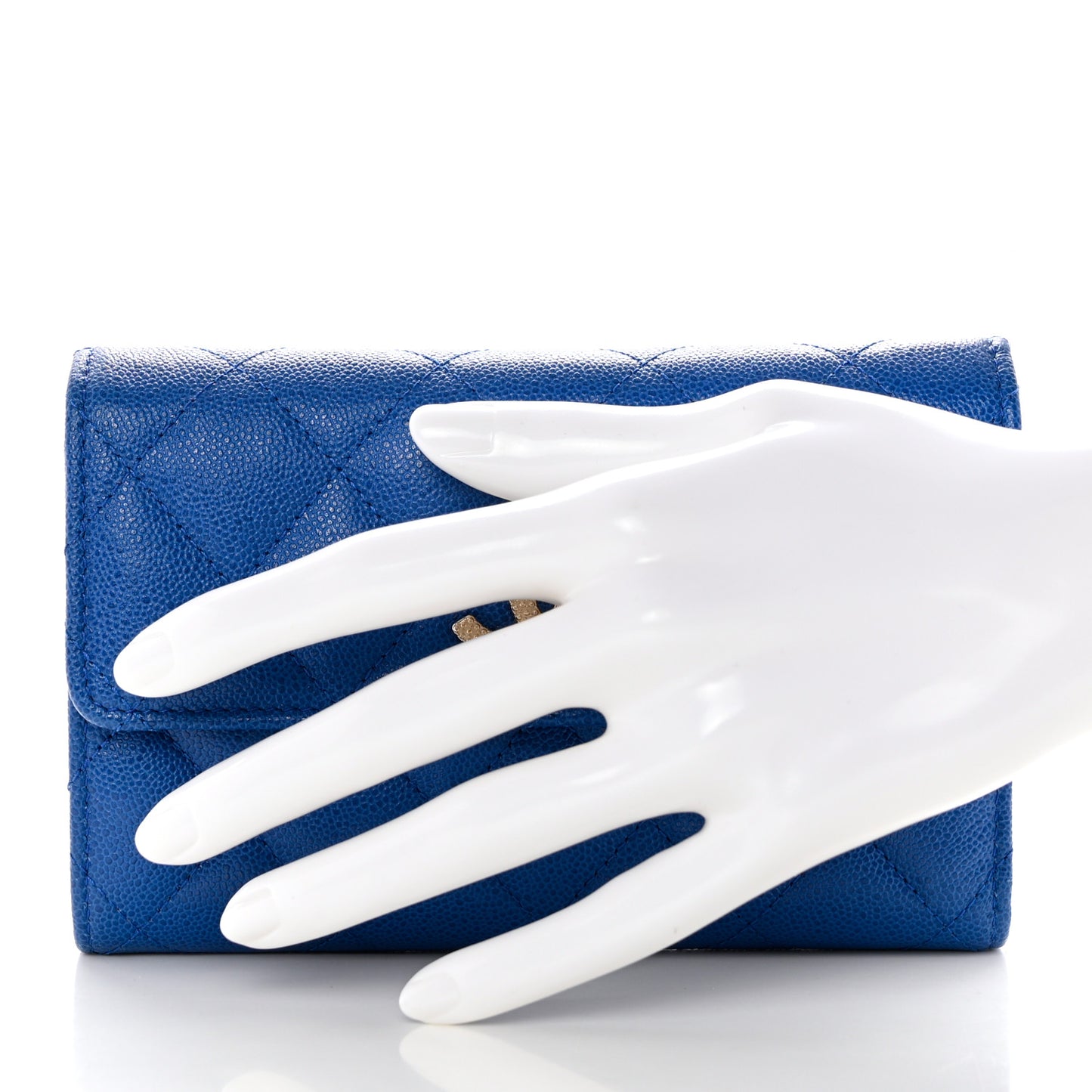 Caviar Quilted Studded CC Medium Flap Wallet Blue