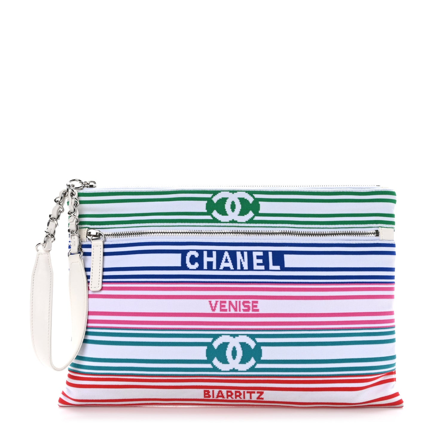 Mixed Fibers Lambskin Venise Biarritz Pouch Multicolor White