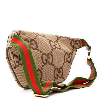 Gucci Monogram Jumbo GG Textured Dollar Calfskin Web Belt Bag Camel Ebony New Acero 3 of 12