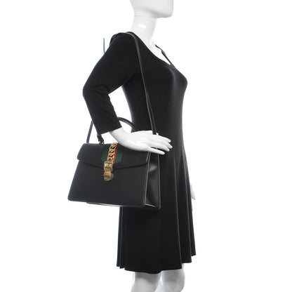 Gucci Calfskin Medium Sylvie Top Handle Bag Black 2 of 11
