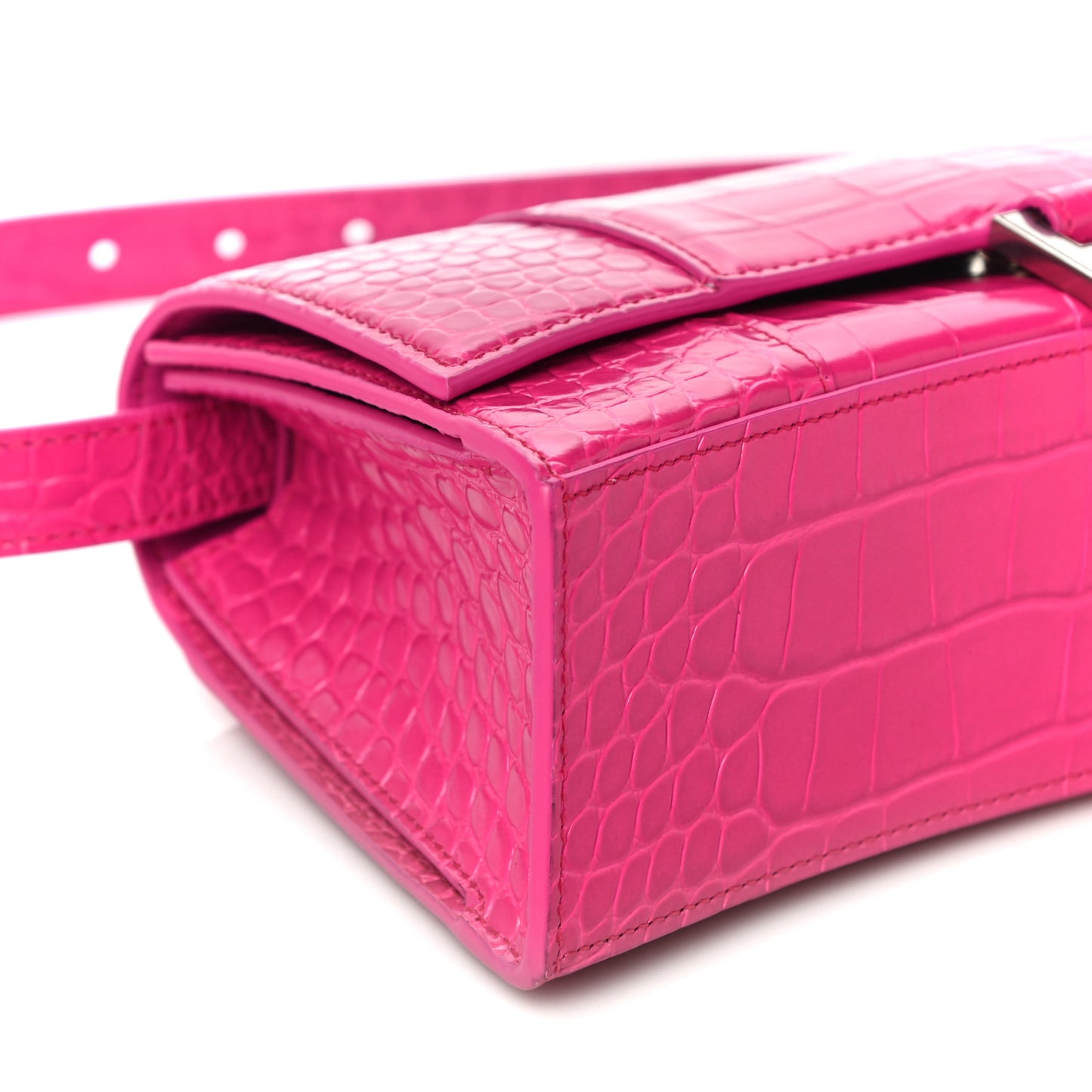 Shiny Calfskin Crocodile Embossed Small Hourglass Sling Shoulder Bag Fuchsia