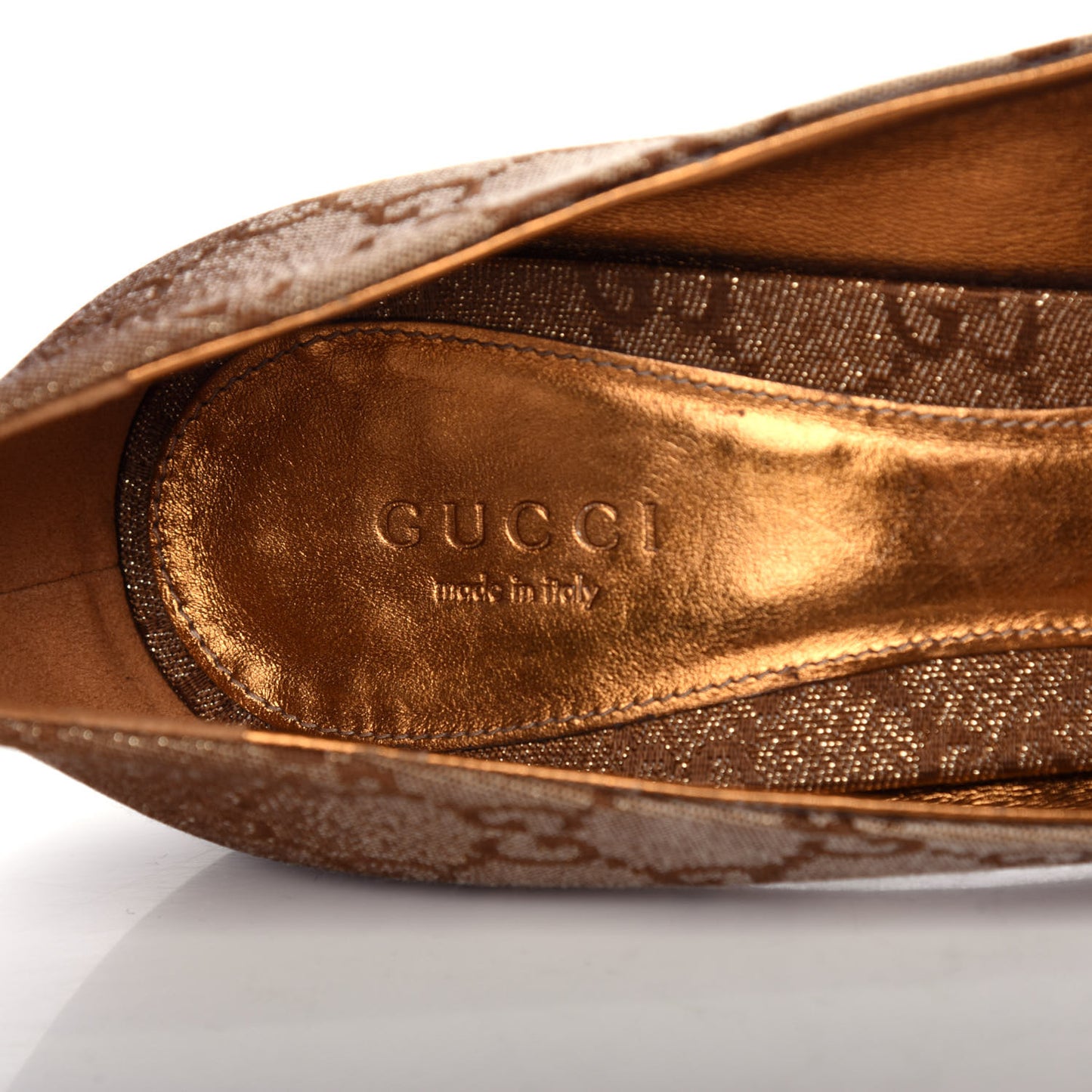 Metallic Monogram GG Horsebit Peep Toe Pumps 40 Brown