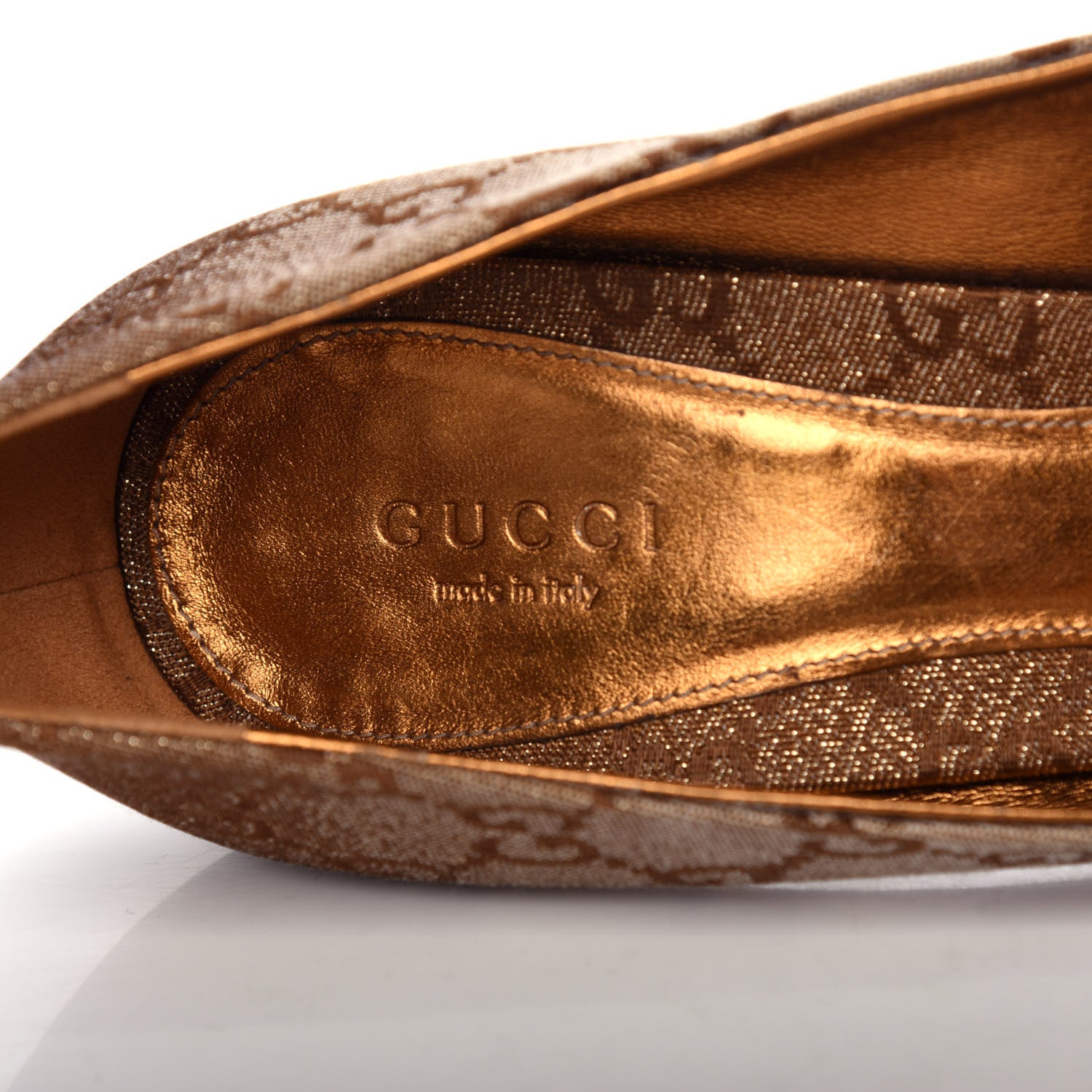 Gucci Metallic Monogram GG Horsebit Peep Toe Pumps 40 Brown 8 of 10