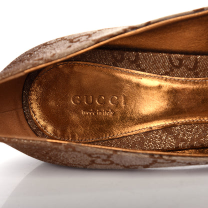 Gucci Metallic Monogram GG Horsebit Peep Toe Pumps 40 Brown 8 of 10