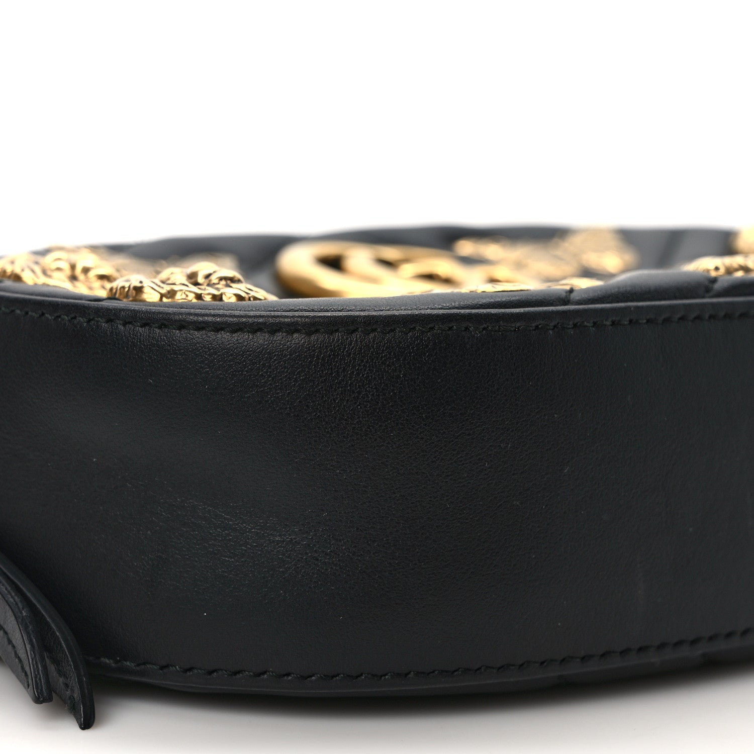 Gucci Calfskin Matelasse Animal Studs GG Marmont Belt Bag 85 34 Black 9 of 12