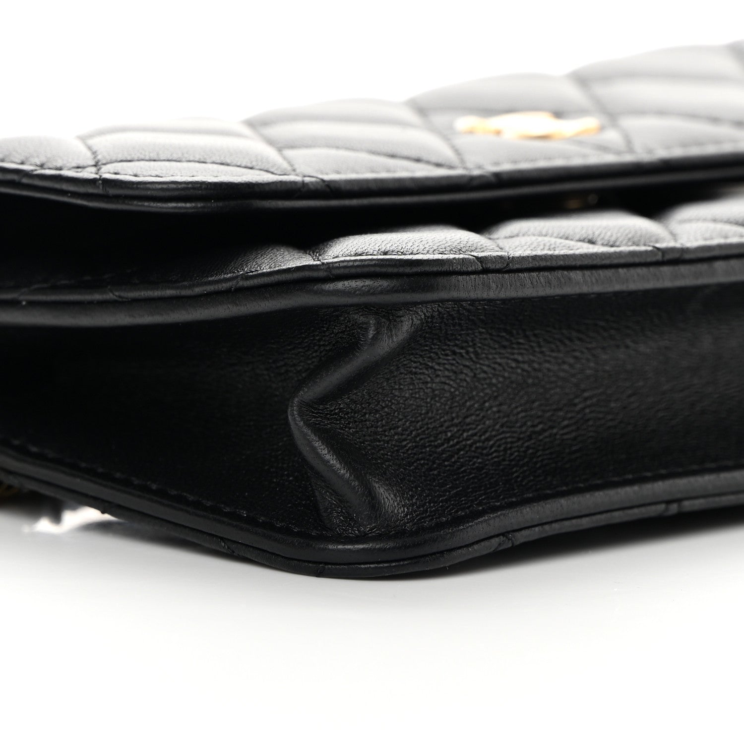 Chanel Lambskin Pearl Crush Quilted Flap Phone Holder With Chain Black 10 of 14