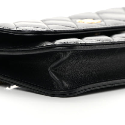Chanel Lambskin Pearl Crush Quilted Flap Phone Holder With Chain Black 10 of 14
