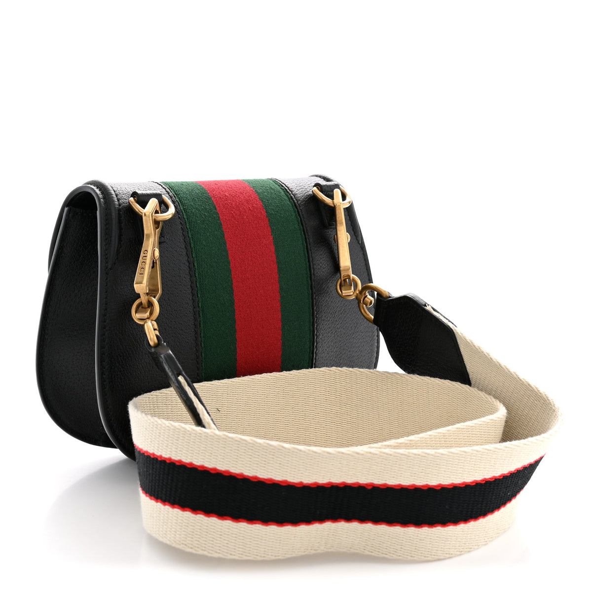 Calfskin Web Crystal Butterfly Stripe Small Totem Shoulder Bag Black