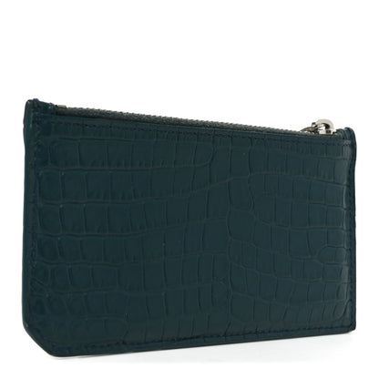 Saint Laurent Calfskin Crocodile Embossed 5 Fragments Zip Pouch Card Holder Dark Turquoise 3 of 7