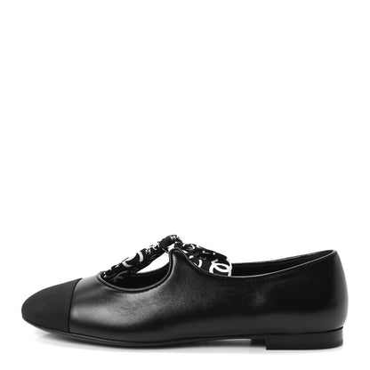Chanel Lambskin Grosgrain Silk CC Mary Jane Flats 40 Black White 1 of 9