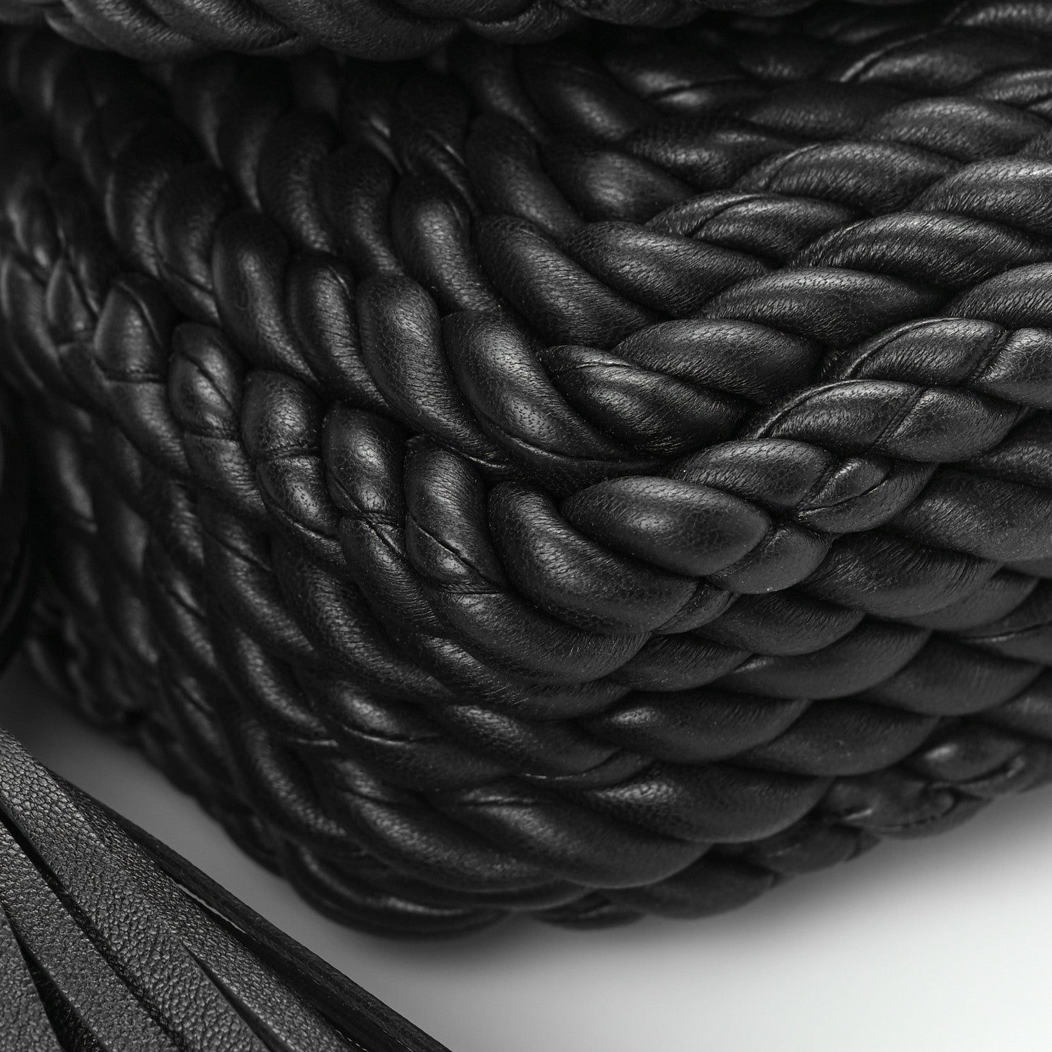 Bottega Veneta Lambskin Torchon Tasseled Twisted Shoulder Bag Black 7 of 8