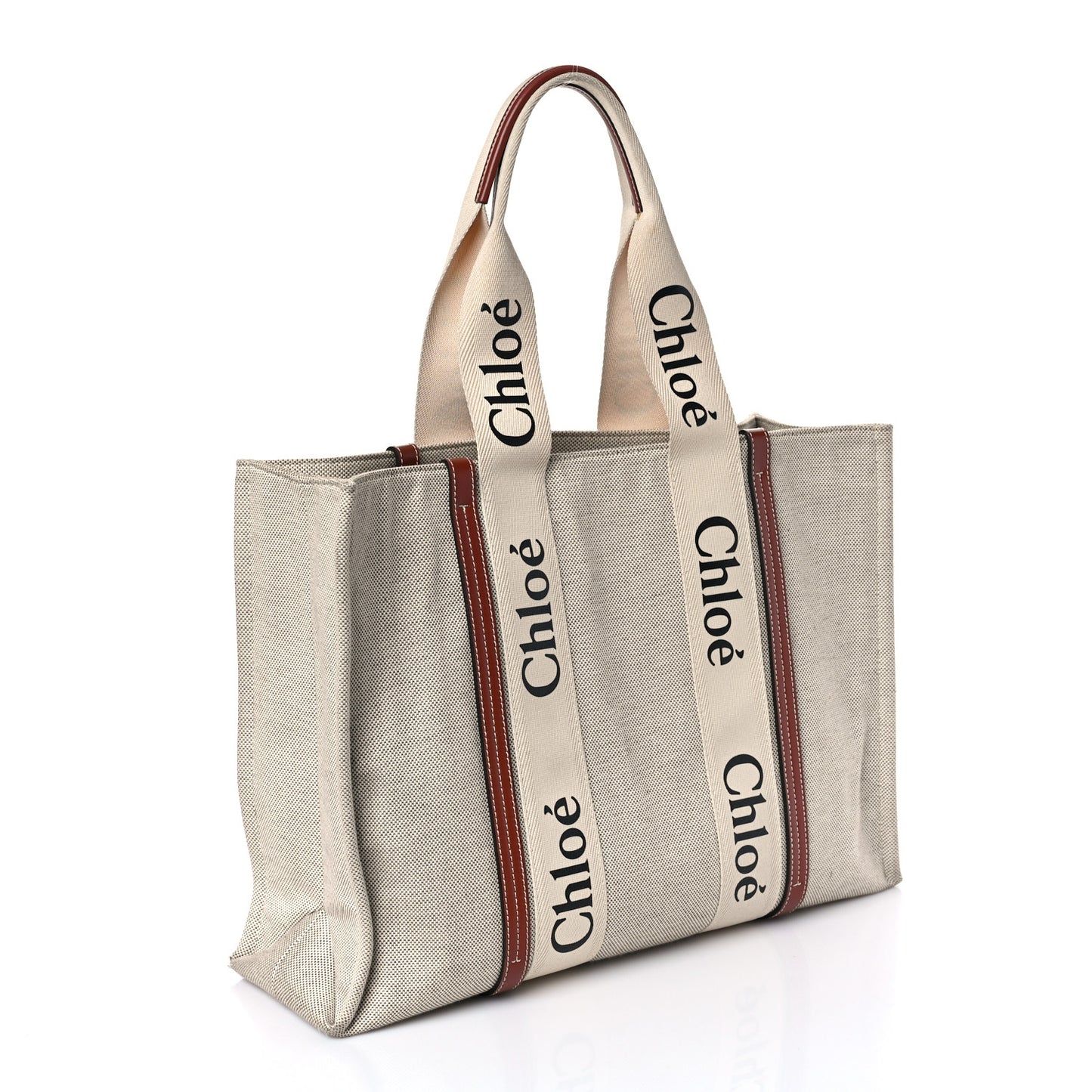 Cotton Calfskin Large Woody Ribbon Tote White Brown